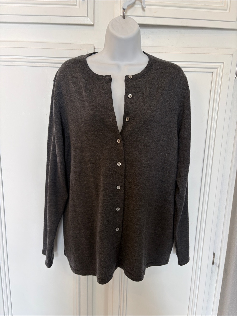 EUC SFW Italian 100% merino wool Classic Button-Front Cardigan gray Sz XL ?